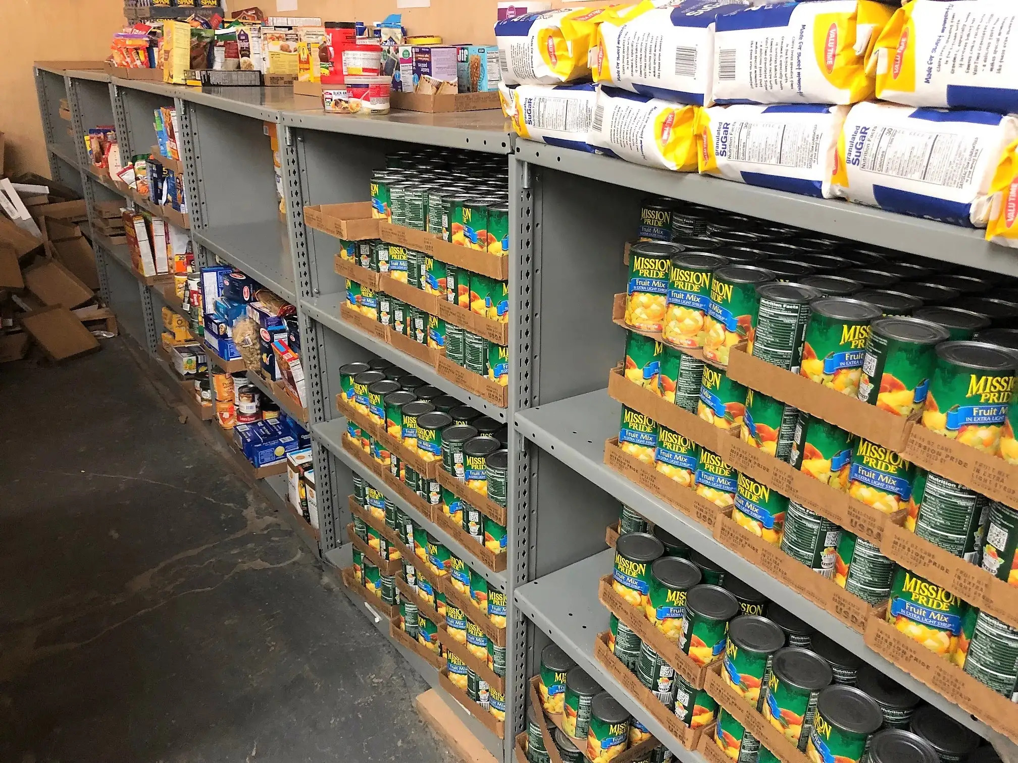 Canned goods stored in the food pantry at Central Services